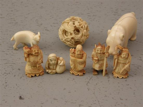 Appraisal: Chinese carved ivory puzzle ball and seven other items