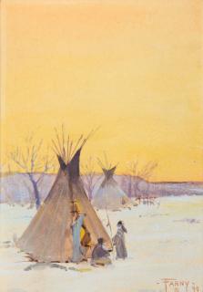 Appraisal: Henry Farny - Camp Scene gouache on paper inchessigned and