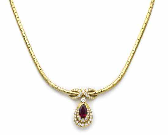 Appraisal: An Karat Yellow Gold Ruby and Diamond Necklace consisting of