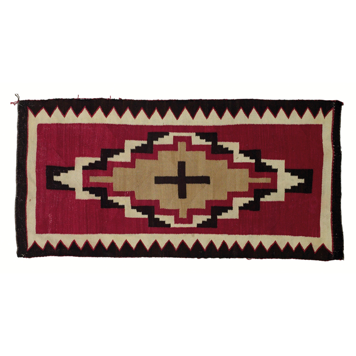 Appraisal: Navajo rug c geometric design in cream and browns on