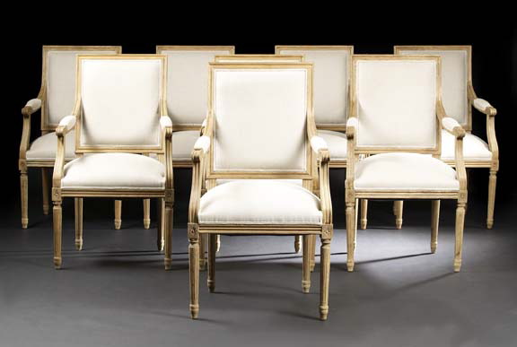 Appraisal: Suite of Eight Louis XVI-Style Beechwood Dining Armchairs each with