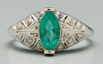 Appraisal: Vintage emerald ring marquis faceted emerald estimated weight cts flanked