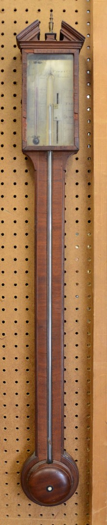 Appraisal: Mahogany stick barometer signed Pozzi Co English with straight pediment