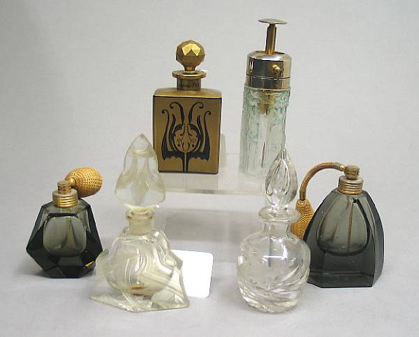 Appraisal: Six glass scent bottles second quarter th century Comprising molded