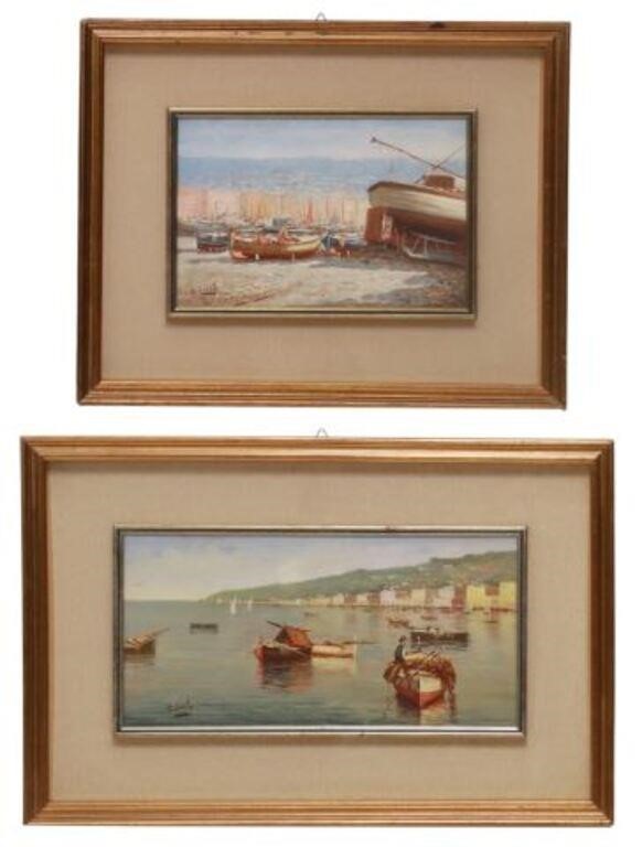 Appraisal: lot of Framed oil on wood panel paintings Fishing Boats