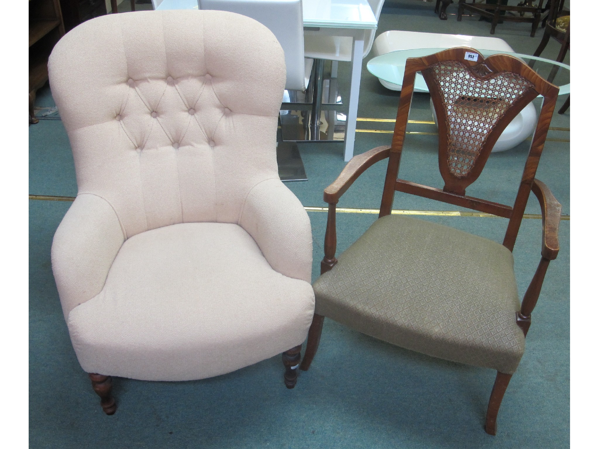 Appraisal: Cream upholstered button back chair and another chair