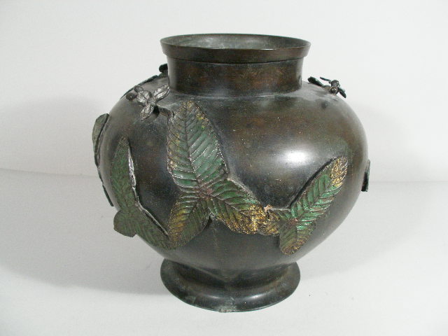 Appraisal: Vintage Art Nouveau Bronze Urn painted foliage applied to body