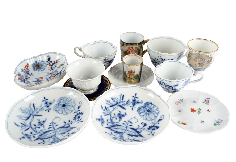 Appraisal: COLLECTION OF CONTINENTAL PORCELAINcomprising three Meissen Blue Onion cups each