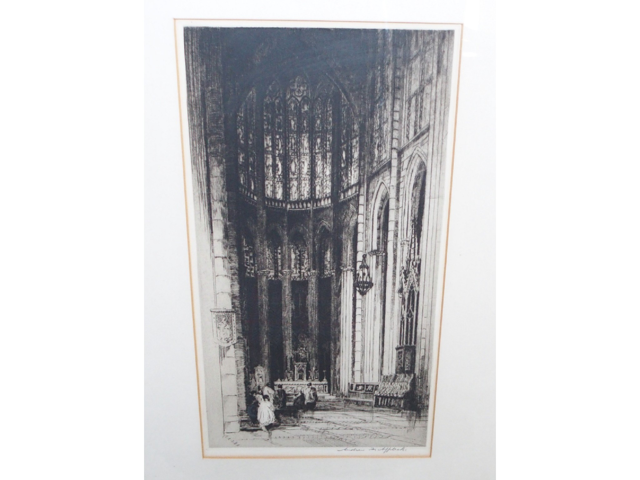 Appraisal: ANDREW AFFLECK Le Harve Cathedral signed etching and five other