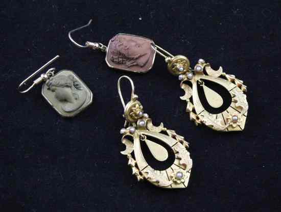 Appraisal: A pair of Victorian gold and split pearl drop earrings