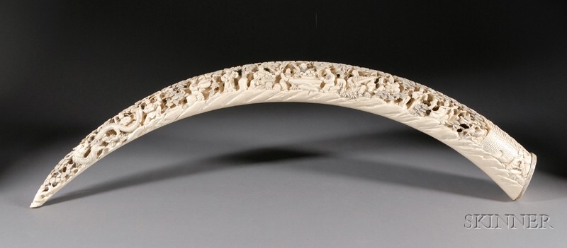 Appraisal: Carved Ivory Tusk China scene of the Immortals at Po