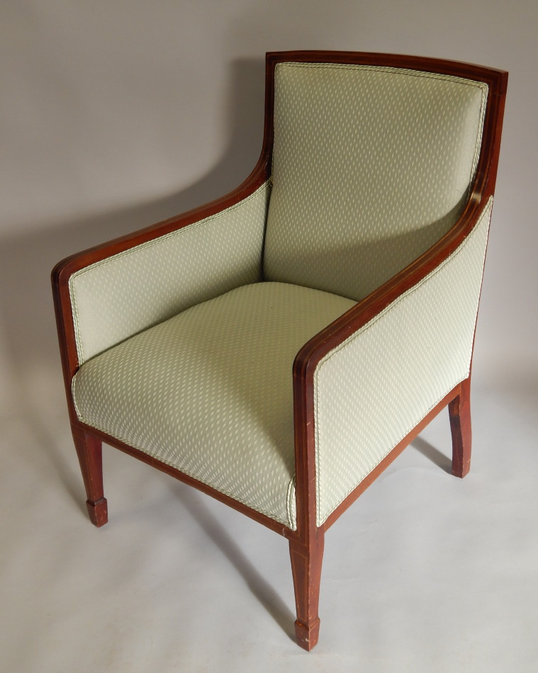 Appraisal: An Edwardian mahogany boxwood and ebony strung armchair on square