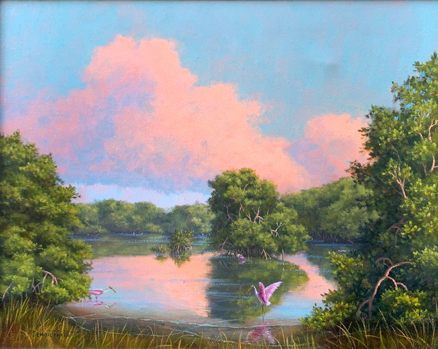 Appraisal: SCHINDEHETTE Jackie American st C Florida Lagoon Scene with Spoonbills