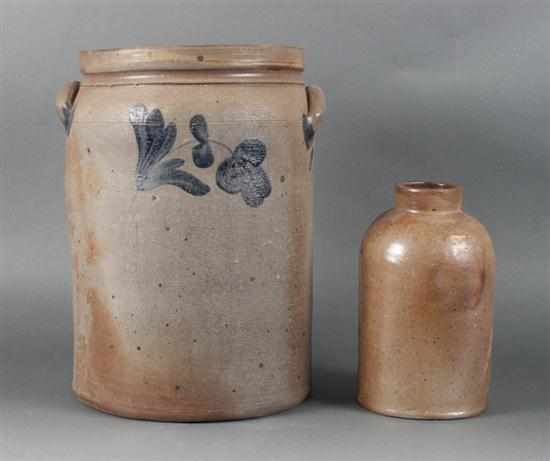 Appraisal: American salt glazed cobalt decorated stoneware double handled storage crock