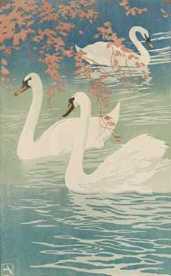 Appraisal: Hans Neumann Jr German - Swans in Autumn Woodcut in