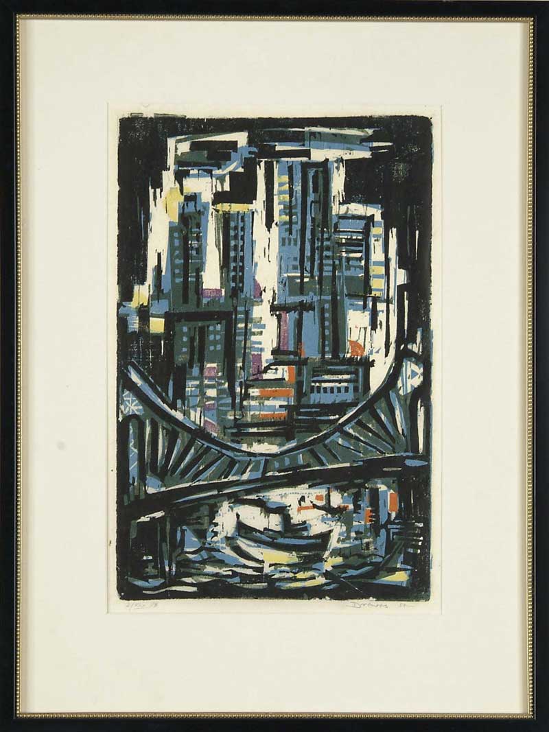 Appraisal: WERNER DREWES German American - MANHATTAN Color woodcut from an