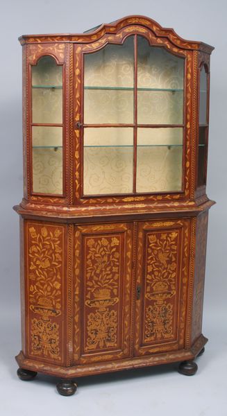 Appraisal: th Century Dutch mahogany and marquetry two part china cabinet