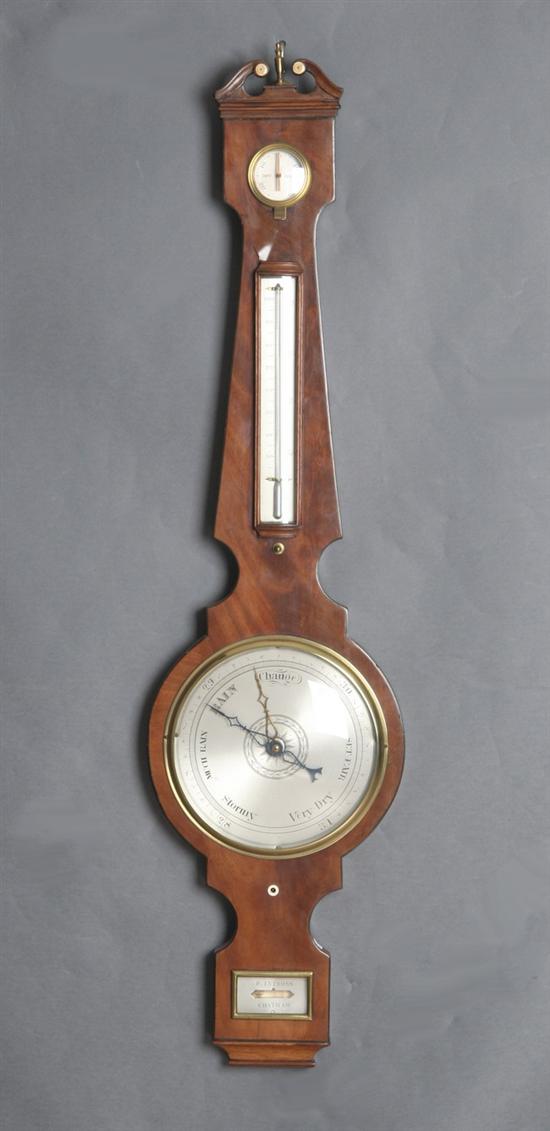 Appraisal: P INTROSS CHATHAM ROSEWOOD WHEEL BAROMETER th century Swan-neck pediment