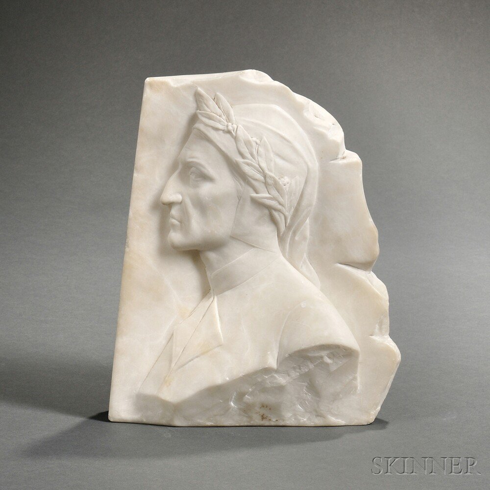 Appraisal: Emilio Fiaschi Italian - Relief-carved Alabaster Profile Bust of Dante