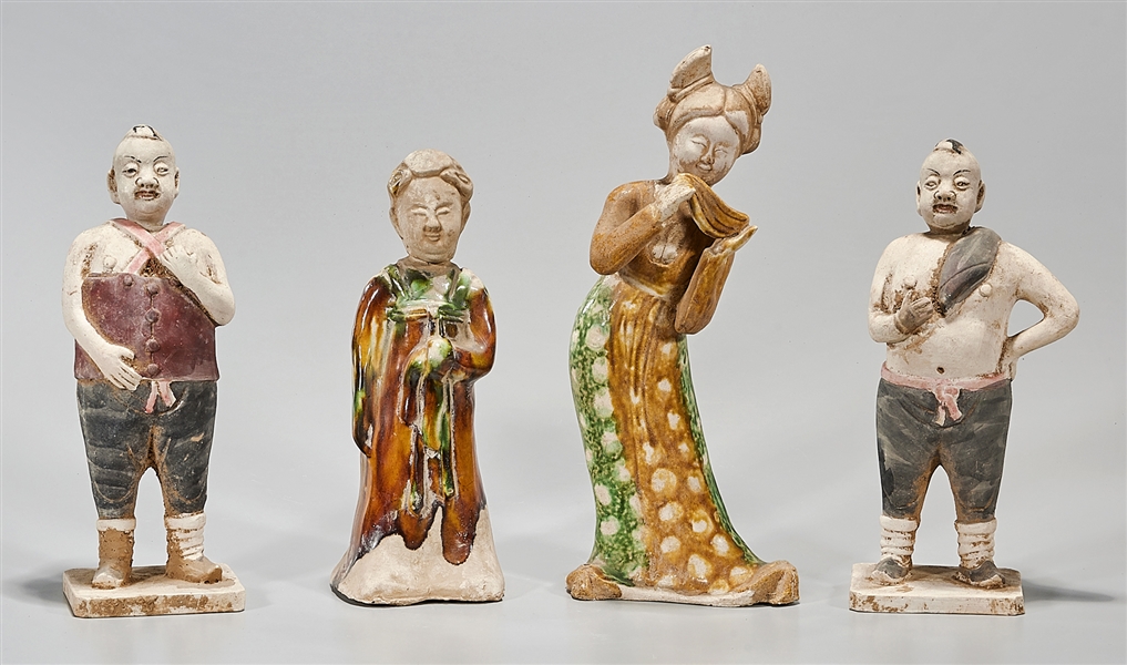 Appraisal: Four Chinese pottery figures including two painted and two with