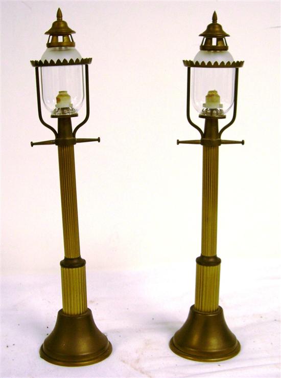 Appraisal: Pair of brass columnar form fluid lamps glass shades ''