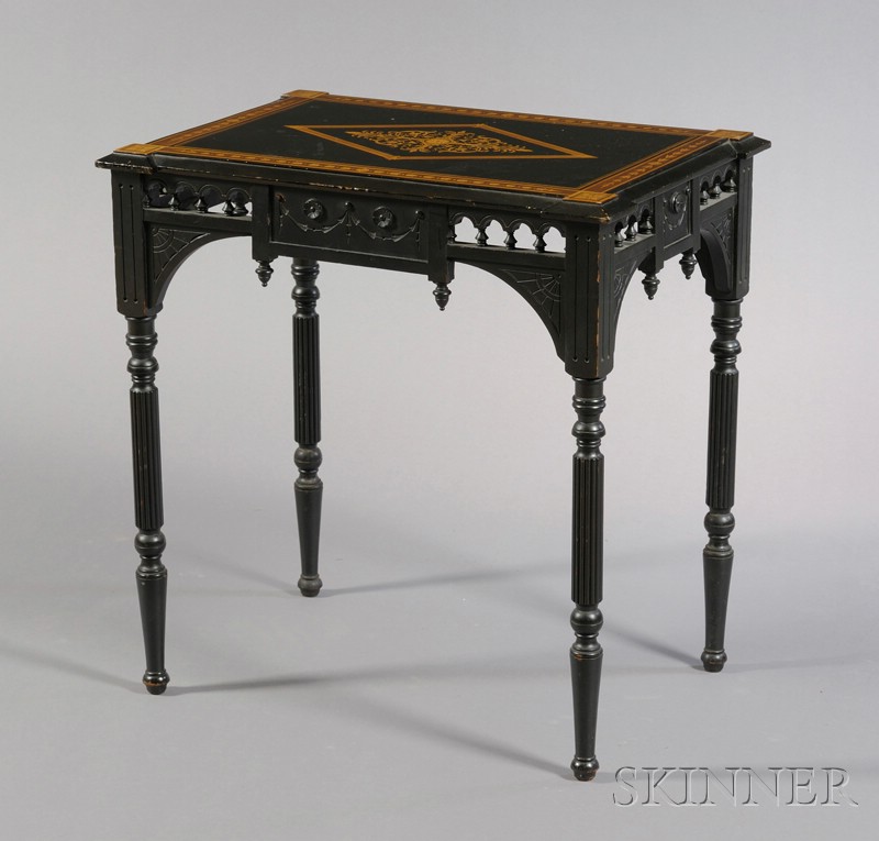 Appraisal: American Aesthetic Movement Marquetry-inlaid and Ebonized Side Table c rectangular