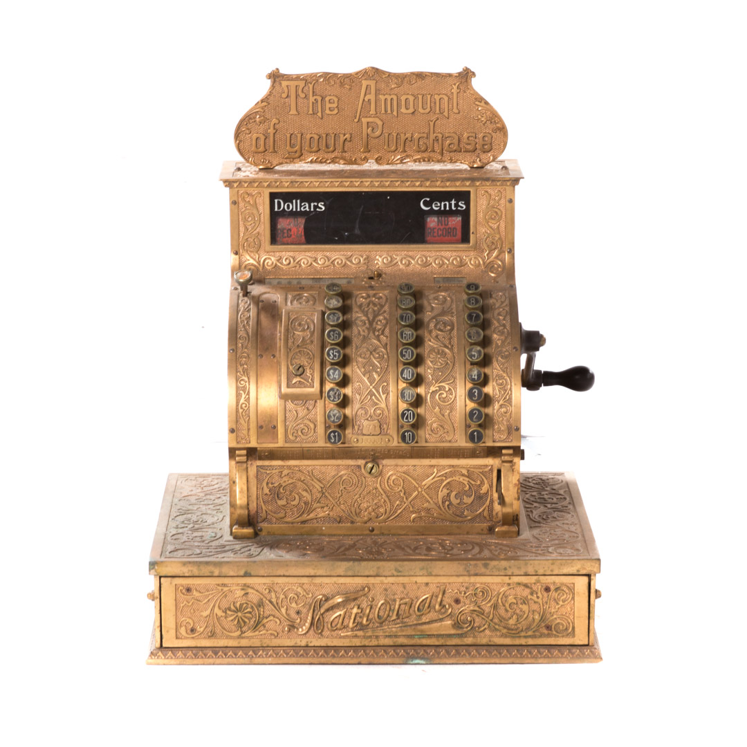 Appraisal: National brass cash register late th century entire case with