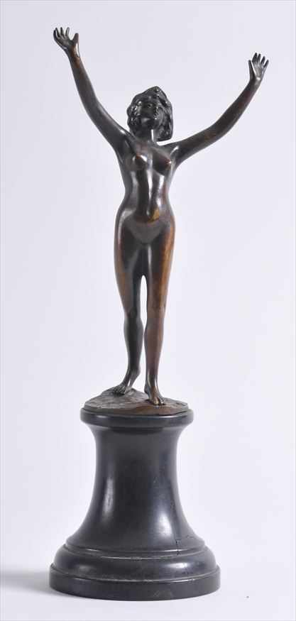 Appraisal: THIERMANN DIANA IN PRAISE Bronze incised signature on black marble