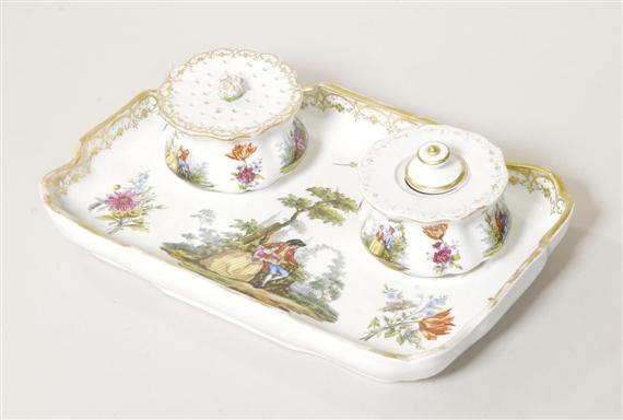 Appraisal: WRITING SET WITH SCENES FROM WATTEAU Meissen circa - The