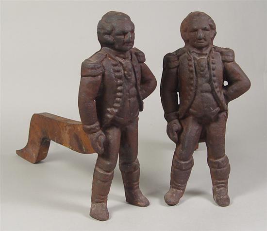 Appraisal: Cast Iron George Washington Andirons Circa Pair of heavy cast