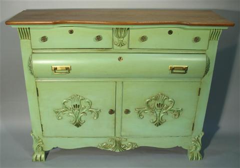 Appraisal: VICTORIAN STYLE GREEN PAINTED HALL CHEST The rectangular top with