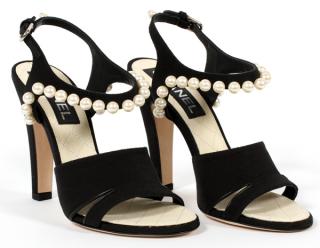 Appraisal: CHANEL BLACK SATIN HEELS PAIR CHANEL BLACK SATIN HEELS PAIR