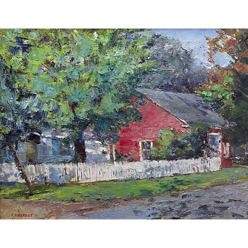 Appraisal: Frank C Herbst American - landscape with picket fence oil