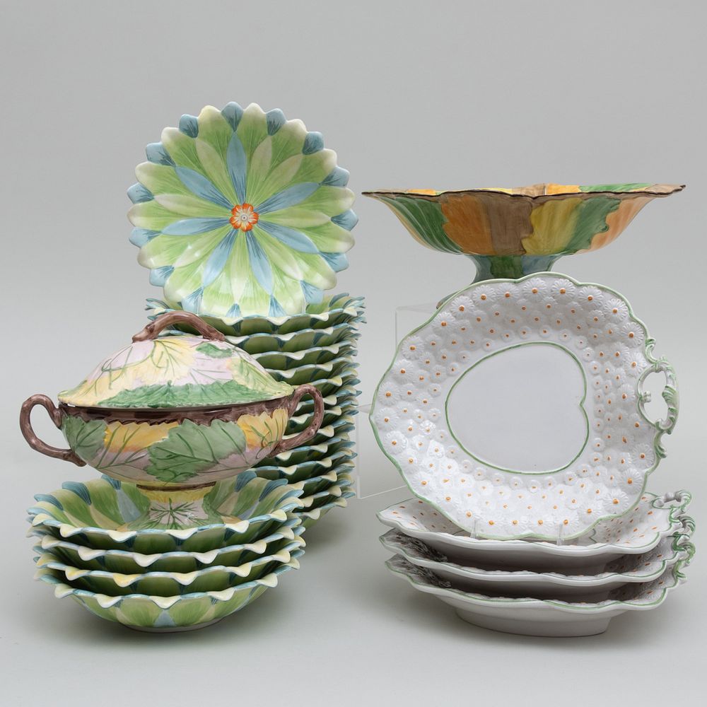 Appraisal: Assembled Mottahedeh Porcelain Floriform Tablewares Printed marks Comprising A compote