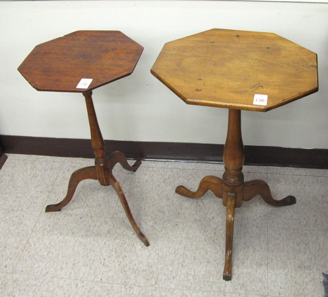 Appraisal: TWO TRIPOD CANDLE TABLES American country furniture mid- th century