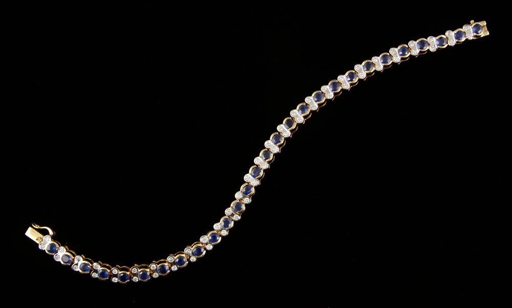 Appraisal: - K Gold Diamond and Sapphire Bracelet K yellow gold