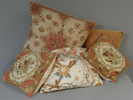 Appraisal: Five hand embroidered cushions with Indian and other patterns including