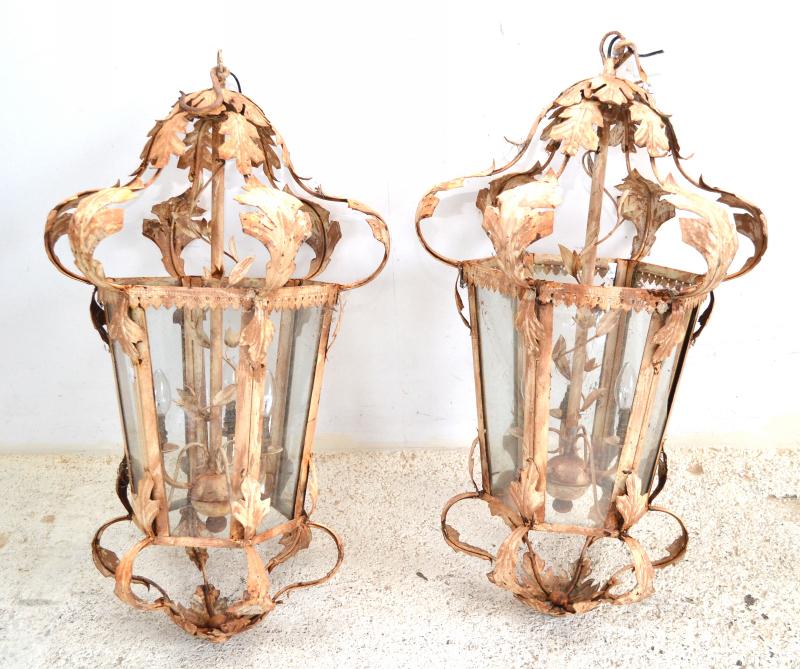 Appraisal: A PAIR OF RUSTIC LEAF FORMED LANTERNS A F ONE