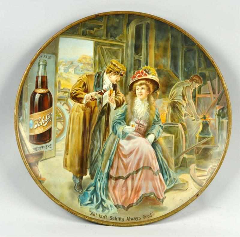 Appraisal: Tin Schlitz Beer Charger Circa Wonderful charger not commonly found