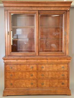 Appraisal: Ethan Allen breakfront having sliding glass door top over burlwood