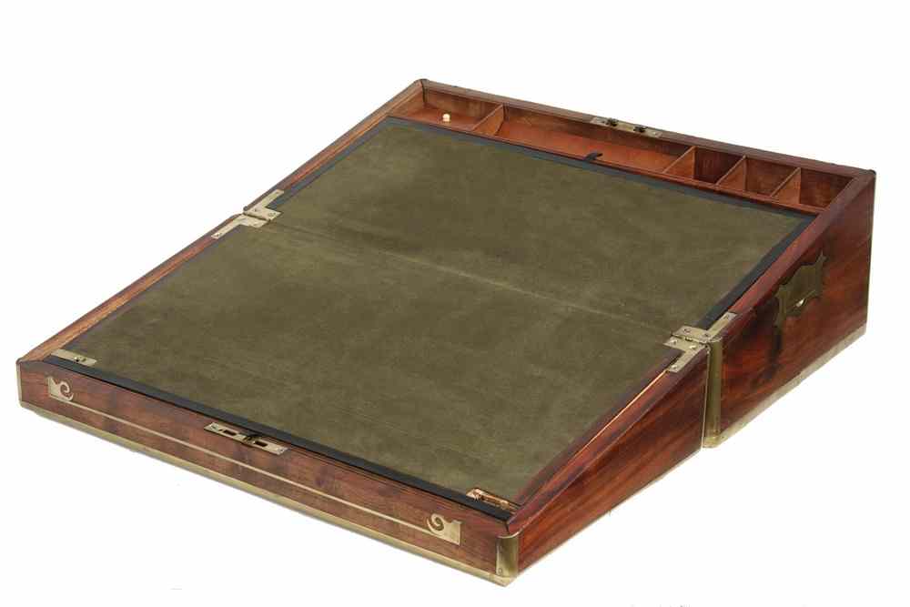 Appraisal: WRITING BOX - Portable campaign desk writing box with figured