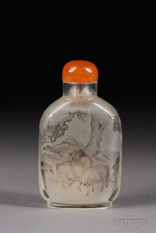 Appraisal: Interior Painted Snuff Bottle early th century design of horses