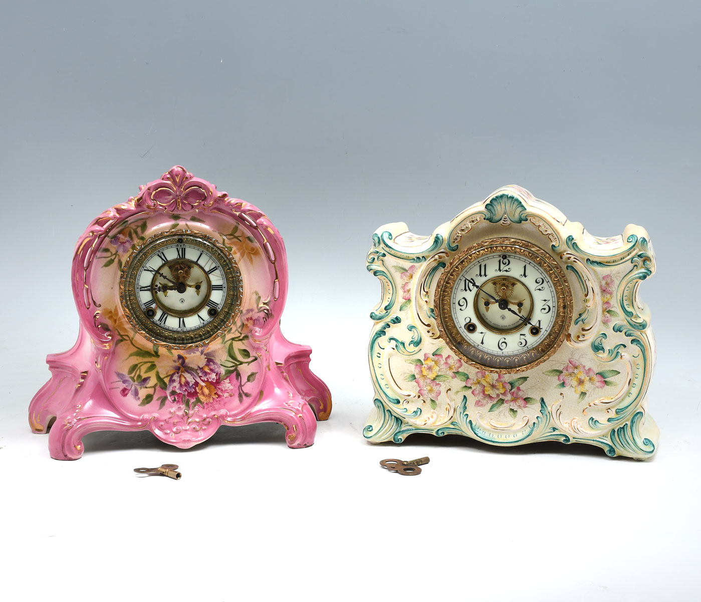 Appraisal: PC ANSONIA PORCELAIN MANTLE CLOCKS - porcelain Annsonia both having