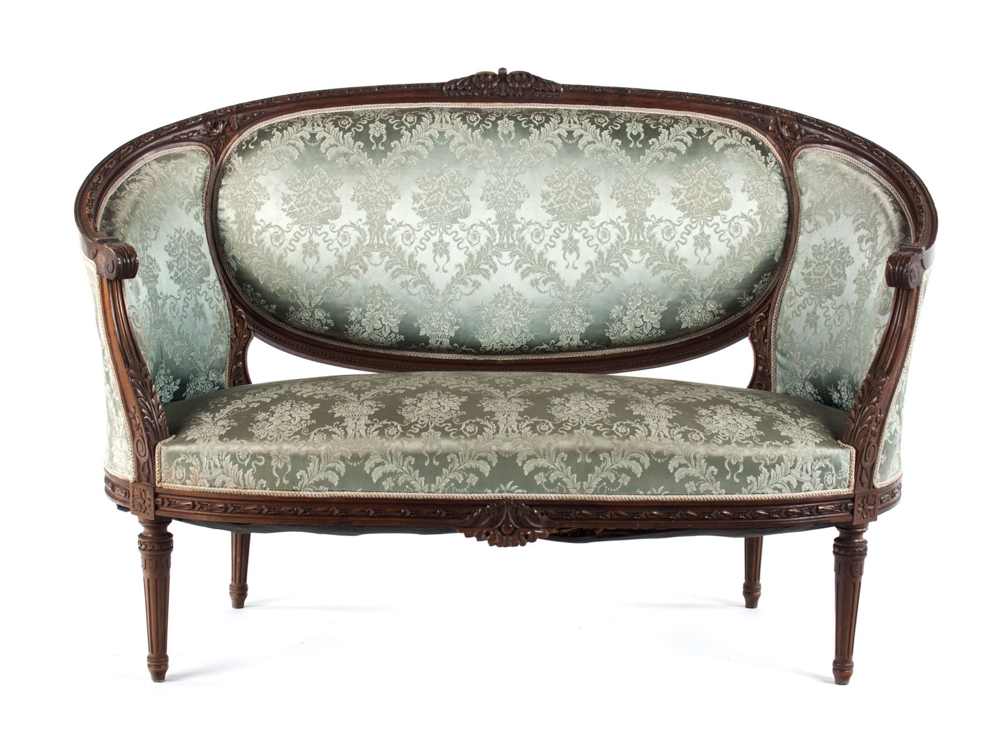 Appraisal: Louis XVI carved walnut upholstered canape th th century exposed