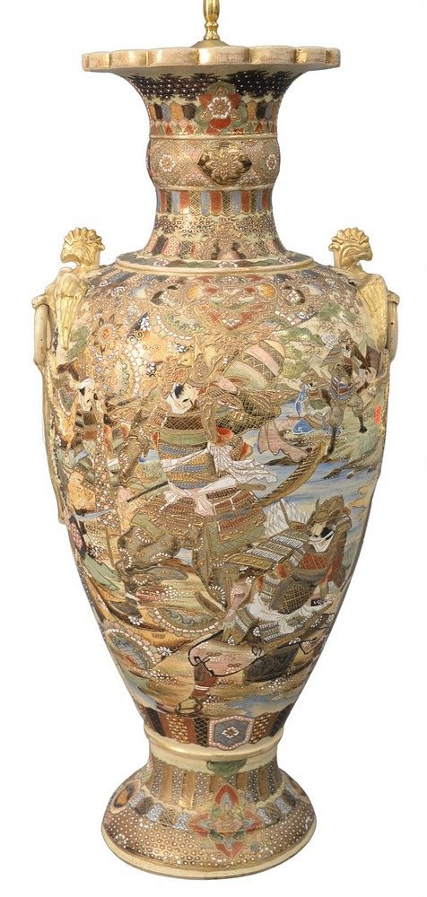 Appraisal: Satsuma Palace Vase having gilt bird handles now made into