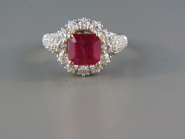 Appraisal: Ruby and Diamond Ring carat square gem surrounded by diamonds