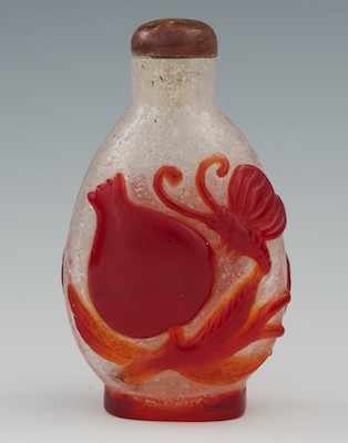 Appraisal: A Peking Carved Snow Glass Overlay Red Snuff Bottle of