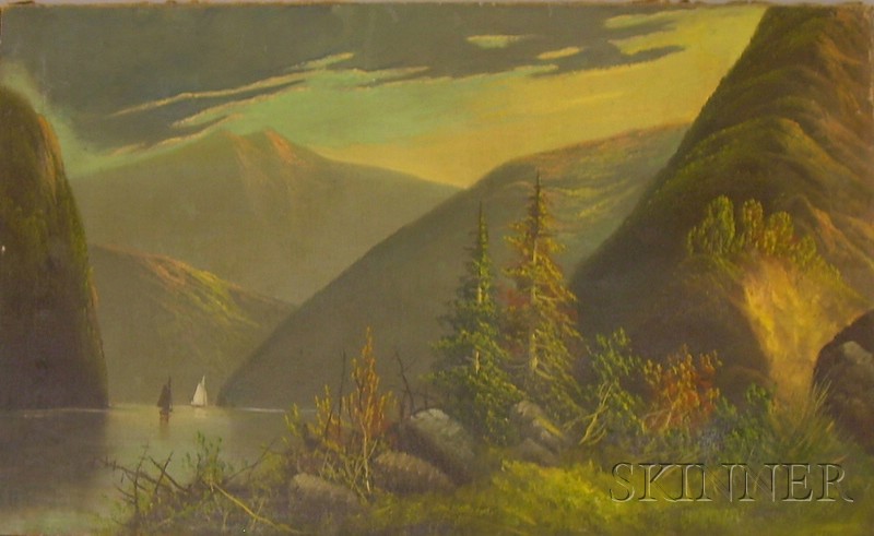 Appraisal: Unframed Oil on Canvas Mountain Lake Landscape unsigned