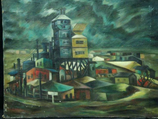 Appraisal: BECK Margit c O C of Factory on Stormy Night