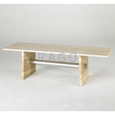 Appraisal: ITALIAN Coffee table s Travertine and chromed steel Stamped Italy